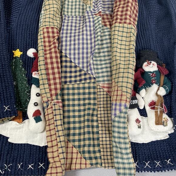 Chenille Jacket Cottagecore Granny Sweater Cardigan Snowman Country christmas - Picture 11 of 16